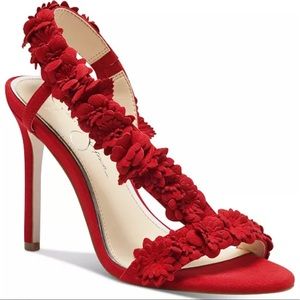 Jessica Simpson *NEW* RED Floral Slip on 4 inch heel/ Size 7M. Material: Suede